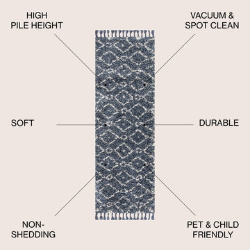 Mercer Shag Plush Tassel Moroccan Diamond Area Rug